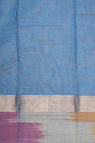 Zari And Multicolor Border In Plain Sky Blue Kanchi Cotton Saree