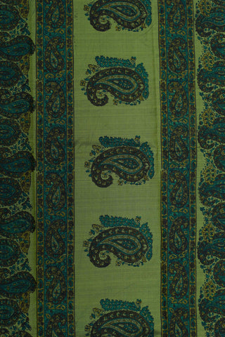 Paisley Design Fern Green Printed Silk Saree