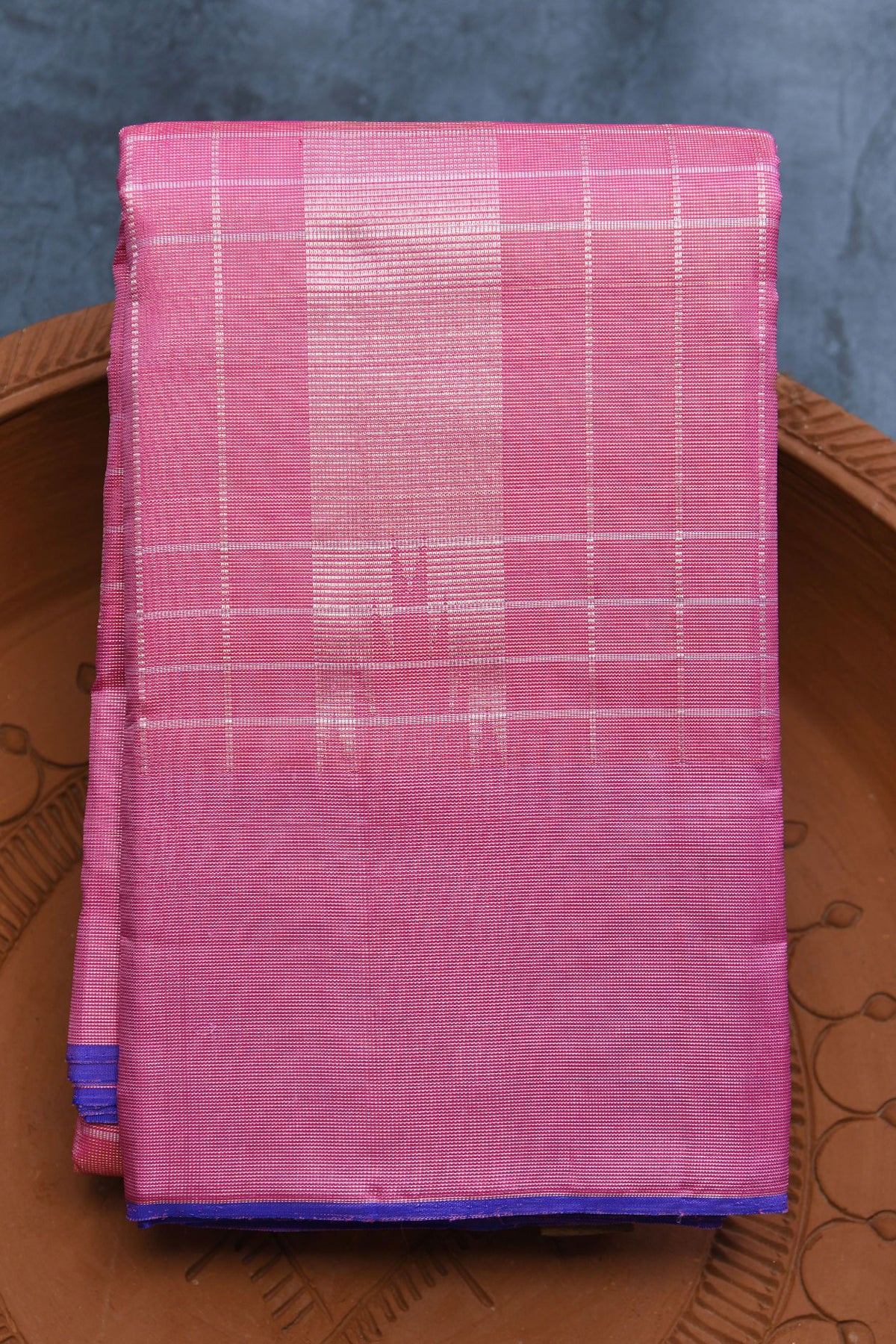 Silver Zari Stripes Rose Pink Kanchipuram Silk Saree