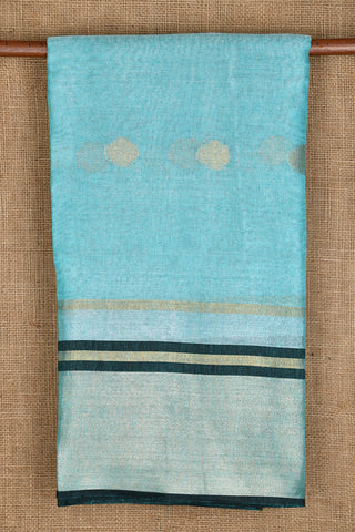Silver Tissue With Gold And Silver Zari Dots Turquoise Blue Linen Cotton Saree