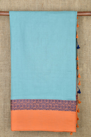 Thread Work Contrast Border Sky Blue Bengal Cotton Saree