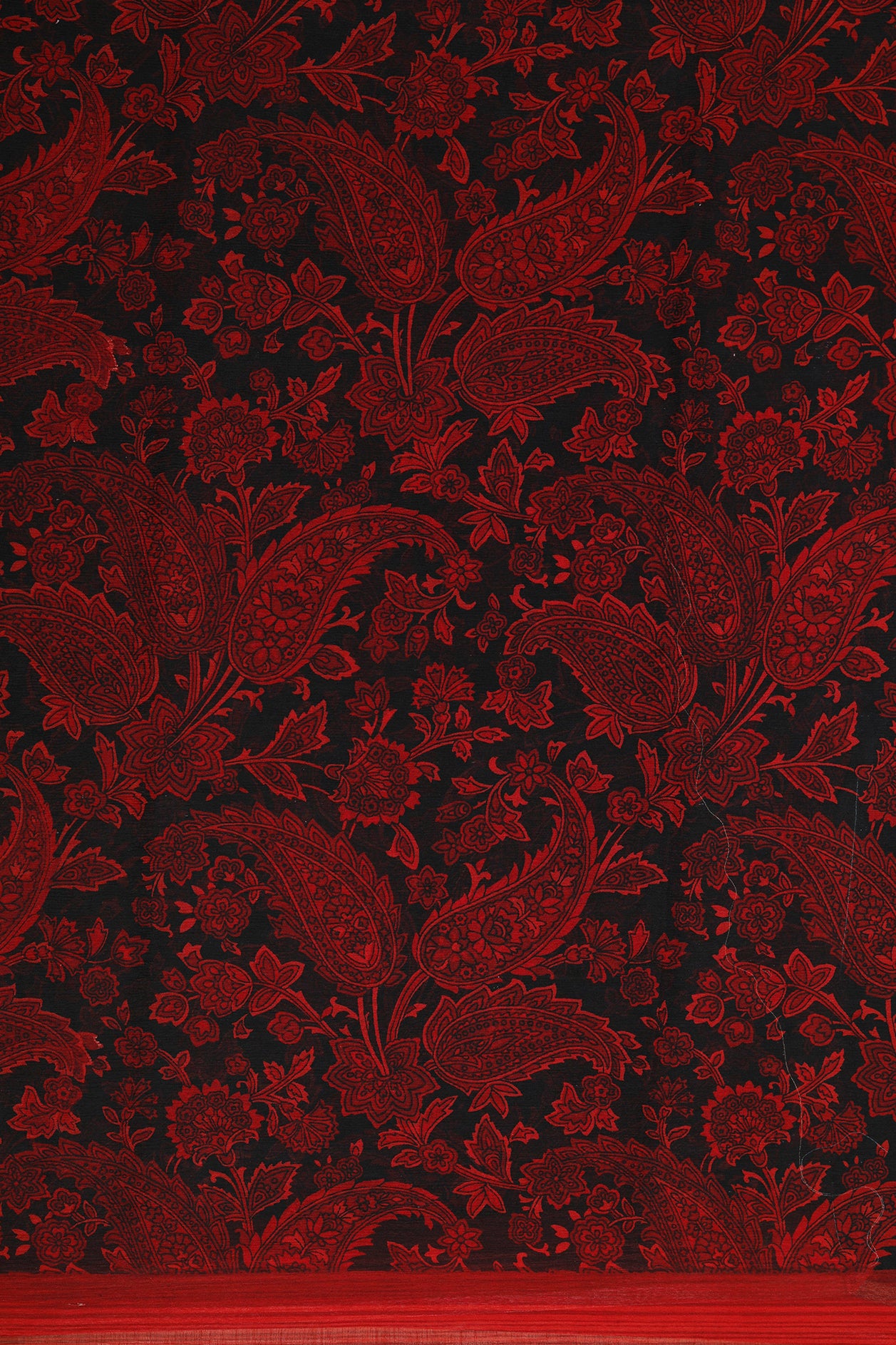 Paisley Design Digital Printed Black And Red Chiffon Silk Saree