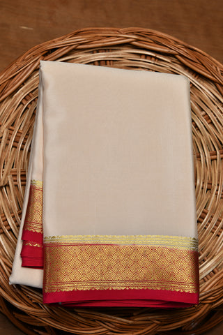 Plian Glod Zari Weave Border Design Off White And Magenta Mysore Silk Saree