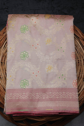 Meenakari Work Floral Design Pastel Pink Banaras Silk Saree