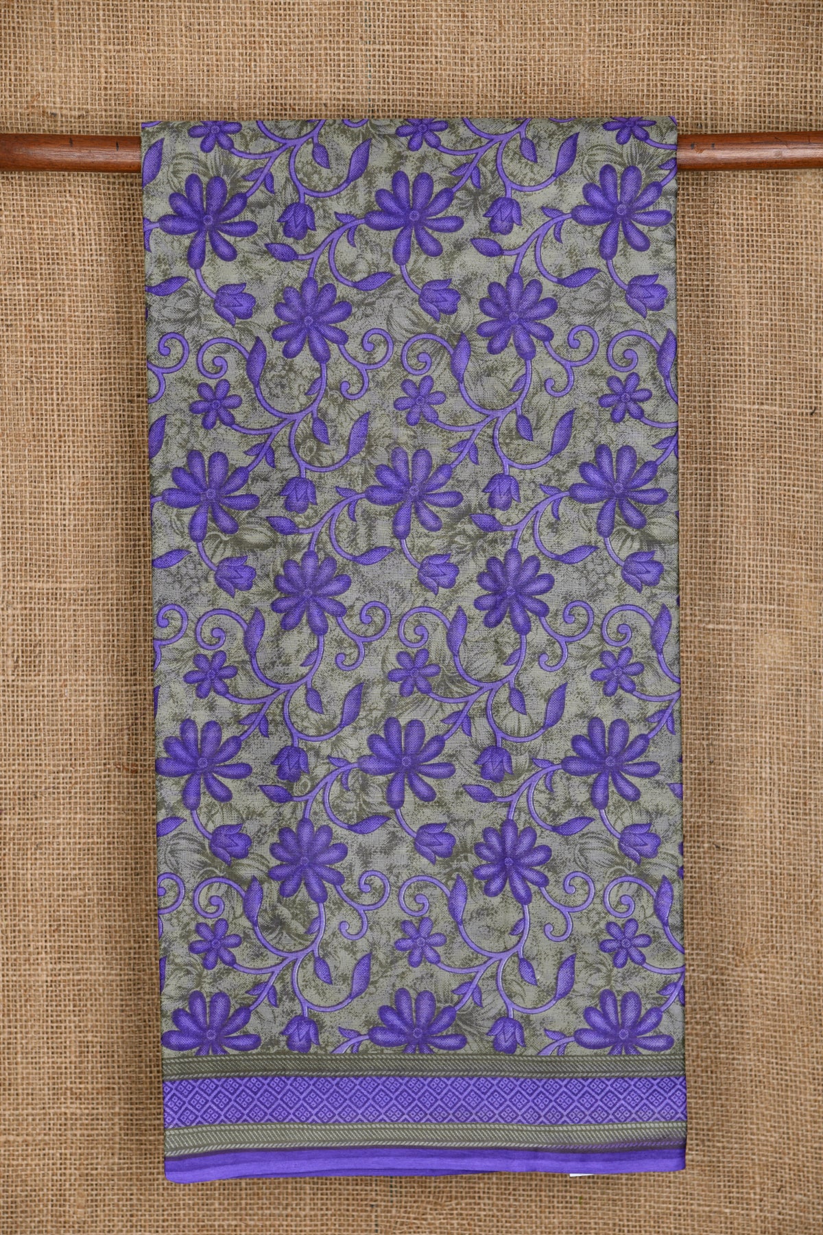 Floral Creeper Design Grey And Purple Hyderabad Cotton Saree