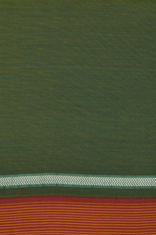 Stripes Border In Plain Seaweed Green Semi Dharwad Cotton Saree