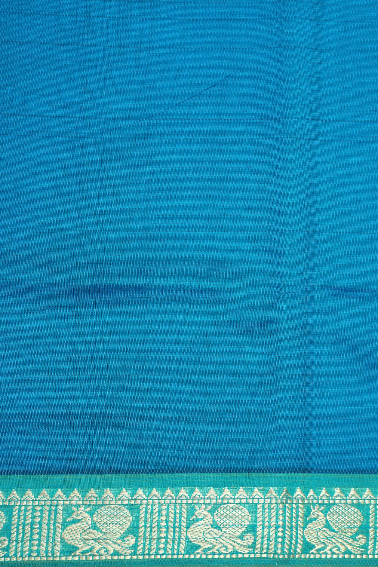 Annam Zari Border In Plain Ocean Blue Poly Cotton Saree