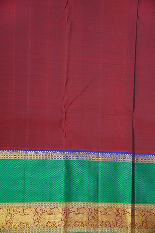 Yazhi Zari Border With Thread Work Checks And Bird Motifs Moss Green Kanchipuram Silk Saree