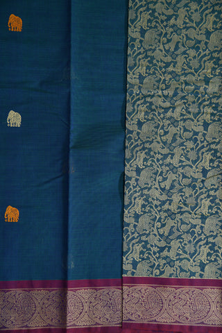 Vanasingaram Design Peacock Blue Chettinadu Cotton Saree