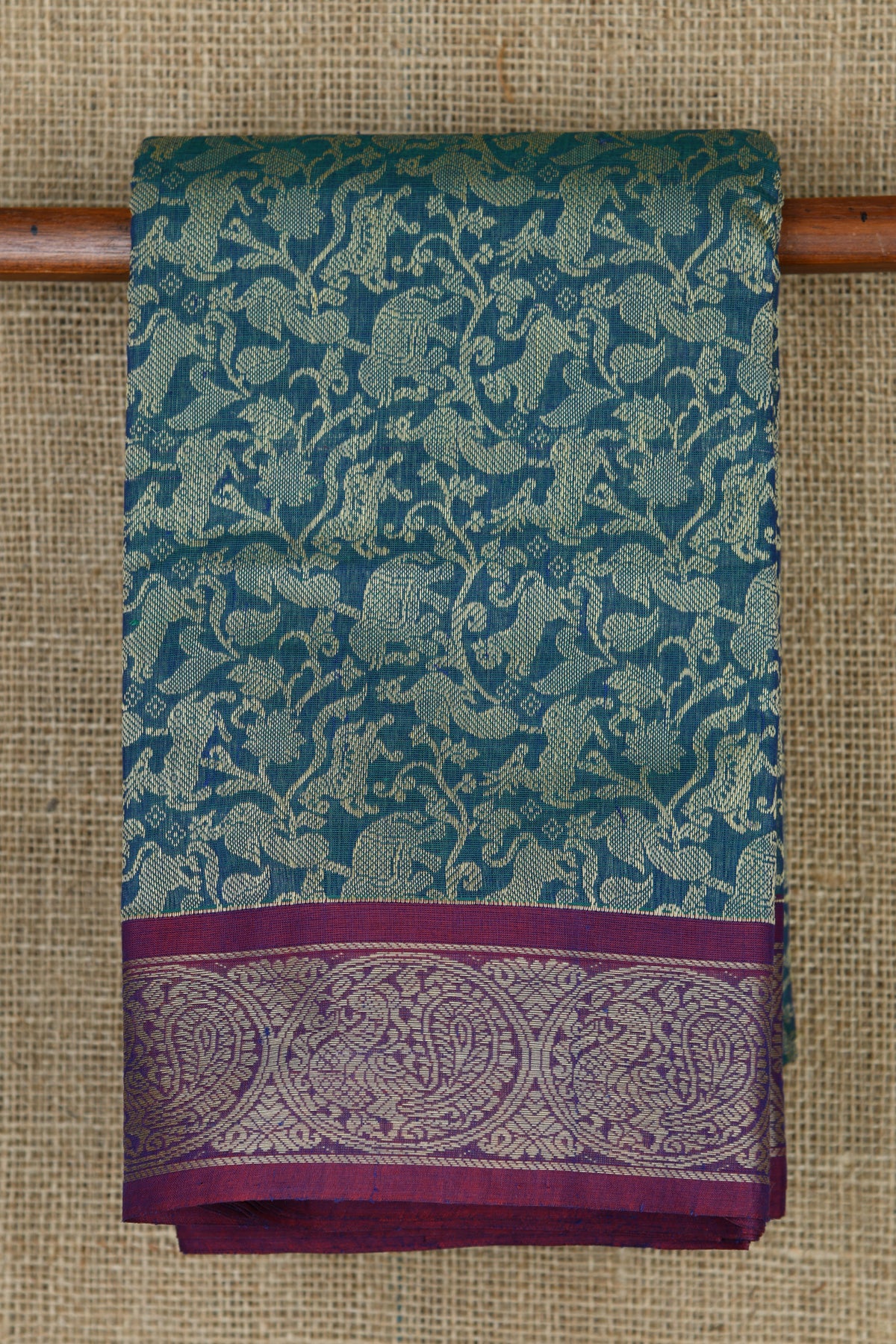 Vanasingaram Design Peacock Blue Chettinadu Cotton Saree