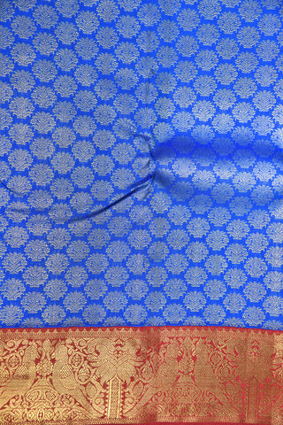 Traditional Parrot Design Border With Brocade Floral Butta Azure Blue Kanchipuram Silk Saree