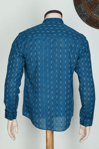 Chinese Collar Dobby Weave Cerulean Blue Cotton Shirt