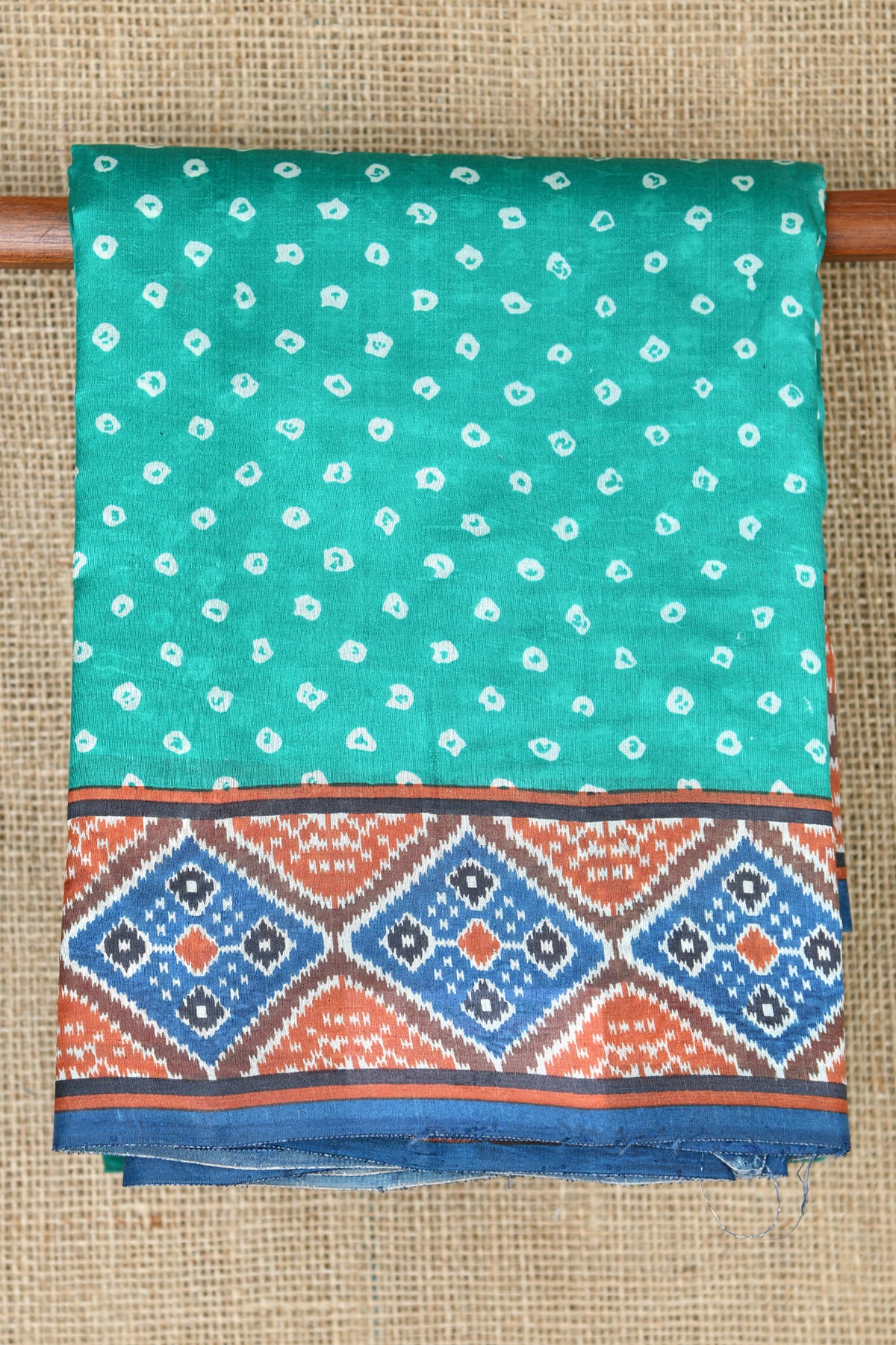 Bandhani Printed Sea Green Raw Silk Saree