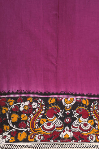Kalamkari Printed Border In Plain Purple Cotton Saree