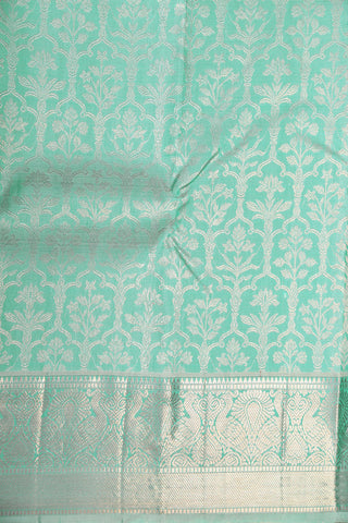 Silver Zari Border In Brocade Pastel Green Kanchipuram Silk Saree