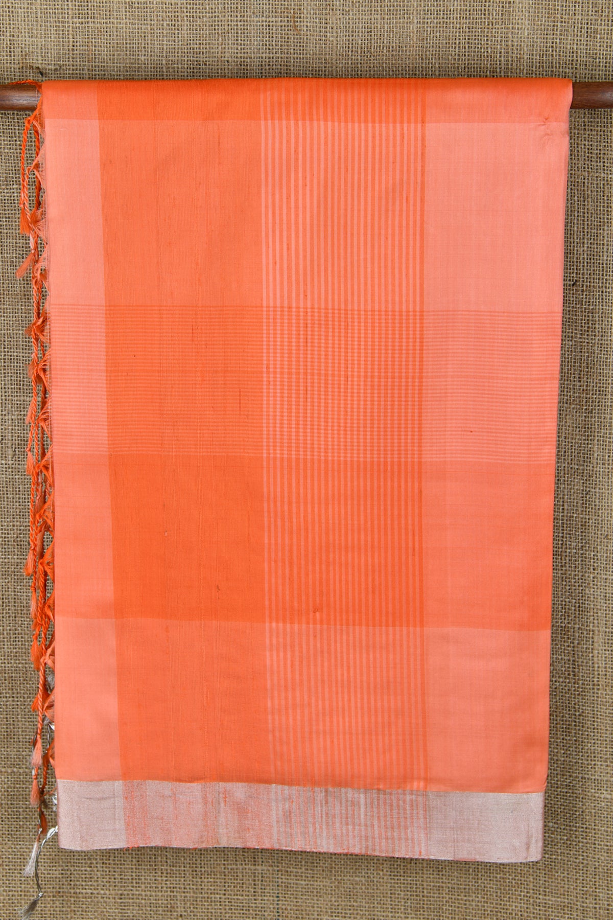 Checked Design Orange Soft Silk Saree