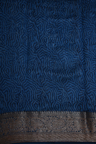 Traditional Antique Border With Printed Body Navy Blue Chanderi Cotton Saree