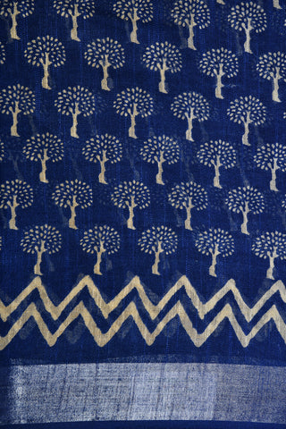 Indigo Blue Capsicum Design Linen Cotton Saree