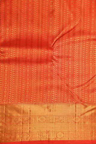 Big Border Zari Stripes Orange Kanchipuram Silk Saree