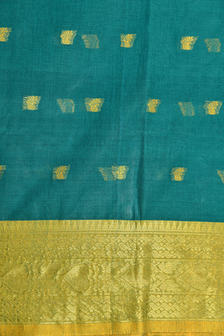 Zari Border With Thread Work Buttis Pine Green Bengal Cotton Saree