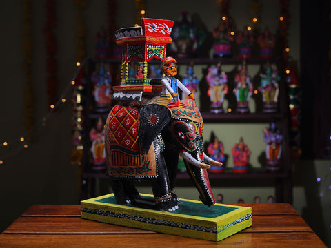 Handmade Wooden Elephant Cart Kondapalli Toy Set Of 2