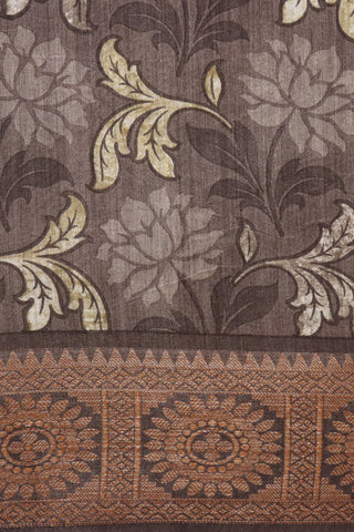 Floral Design Grey Printed Tussar Saree