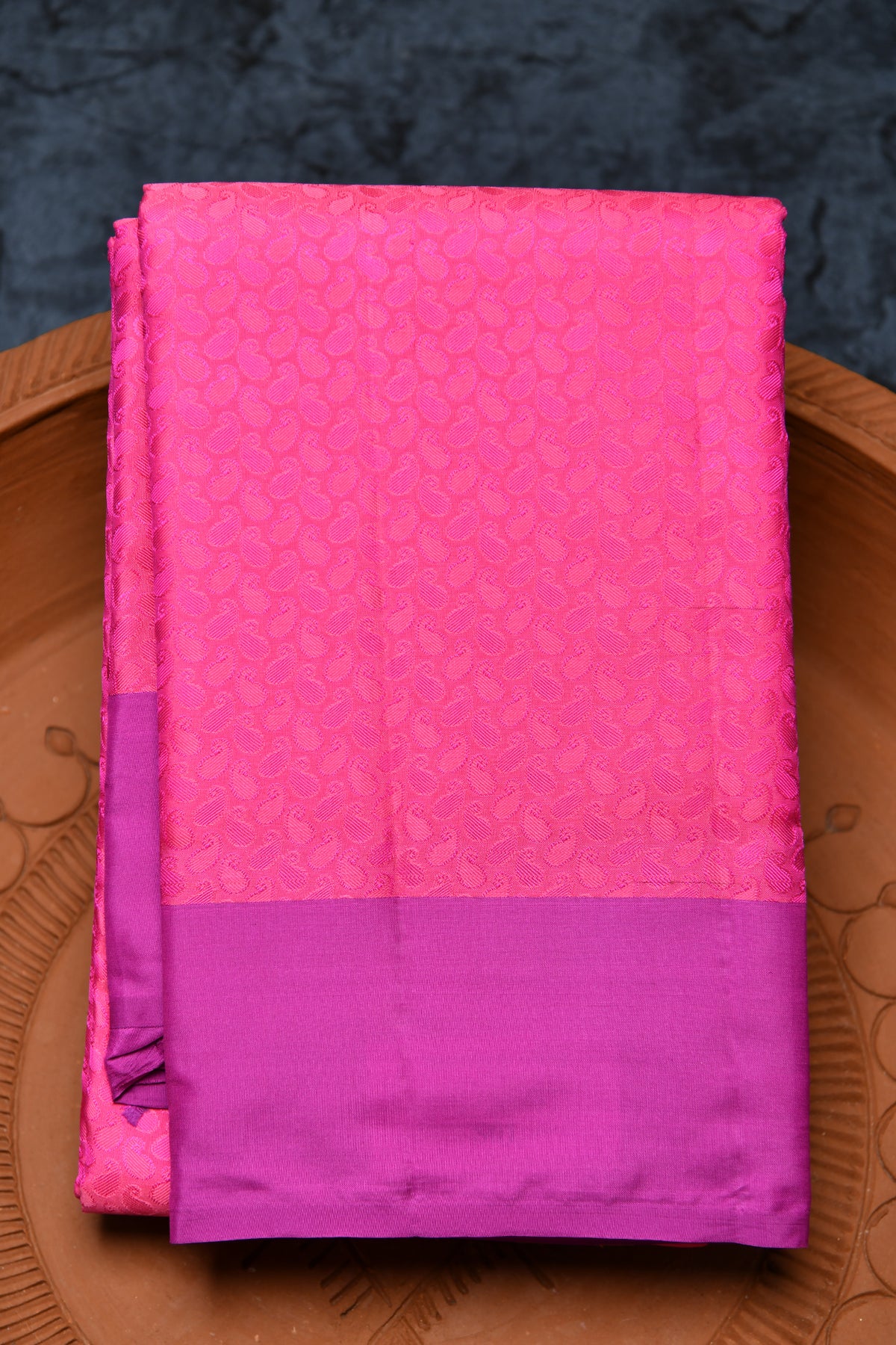 Plain Border With Self Paisley Buttis Hot Pink Kanchipuram Silk Saree