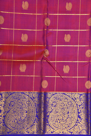 Contrast Traditional Border With Checks And Annam Butta Magenta Kanchipuram Silk Saree