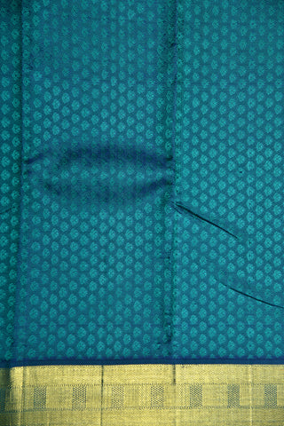 Thread Work Floral Design Teal Blue Kanchipuram Silk Saree