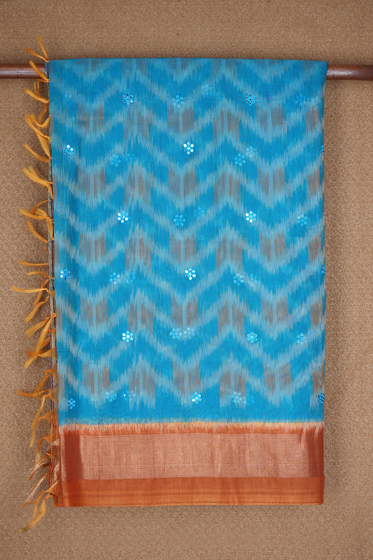 Allover Design Cerulean Blue Kora Silk Cotton Saree