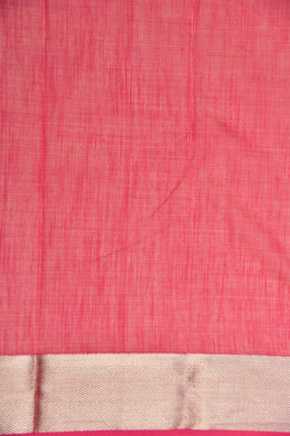 Silver Zari Border With Thread Work Floral Butta Hot Pink Kora Silk Cotton Saree