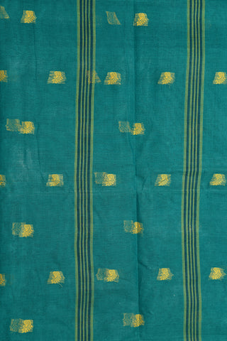 Zari Border With Thread Work Buttis Pine Green Bengal Cotton Saree