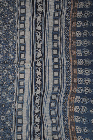 Spade Design Indigo Blue Ajrakh Hand Block Printed Cotton Saree