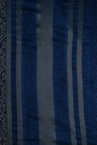 Traditional Antique Border With Printed Body Navy Blue Chanderi Cotton Saree
