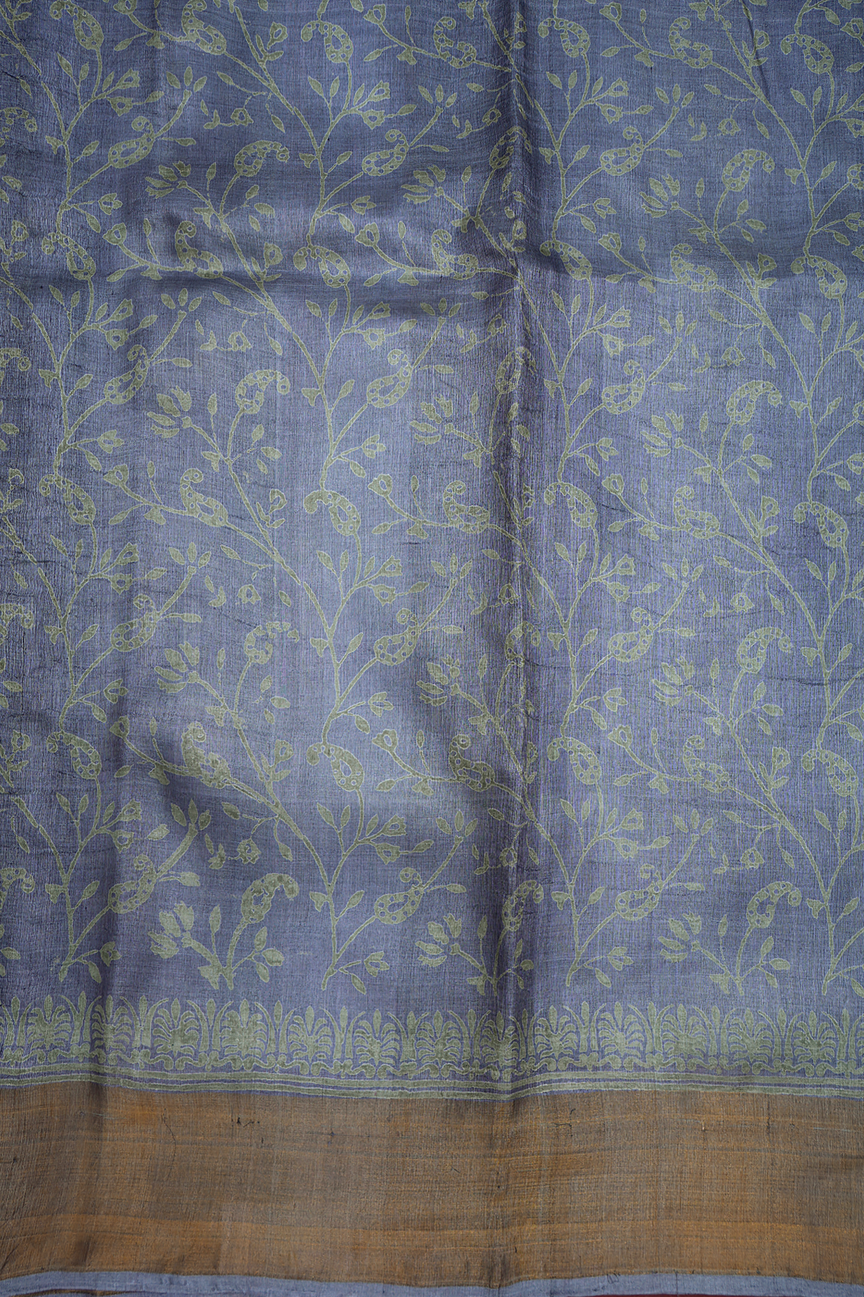 Allover Paisley Printed Aegean Blue Tussar Silk Saree