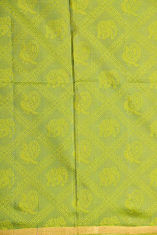 Geometric Pattern And Animal Motifs Lime Green Soft Silk Saree