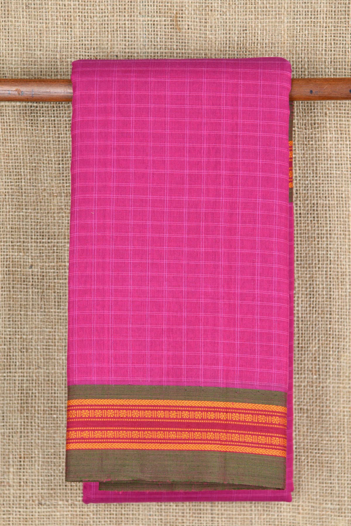 Checked Design Magenta Pink Gadwal Cotton Saree