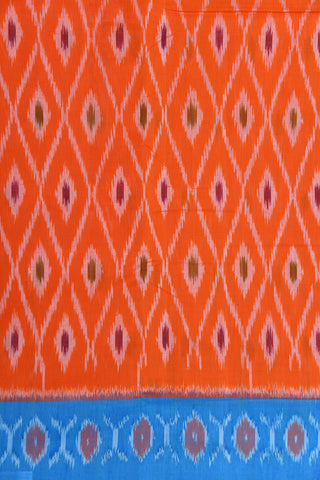 Contrast Border With Geometric Design Carrot Orange Pochampally Cotton Saree