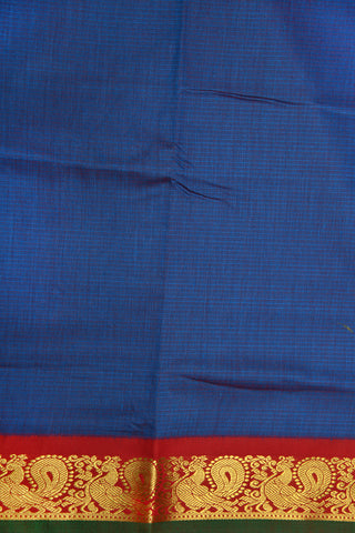 Contrast Zari Peacock Border Cobalt Blue Plain Nine Yards Apoorva Silk Saree