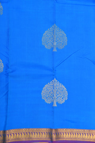 Small Border With Tree Motif Blue Kanchipuram Silk Saree