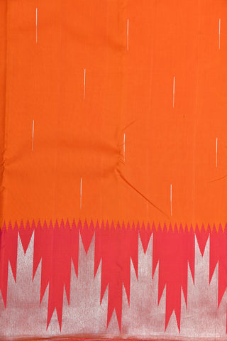 Contrast Temple Border With Rain Drop Buttas Orange Kanchipuram Silk Saree
