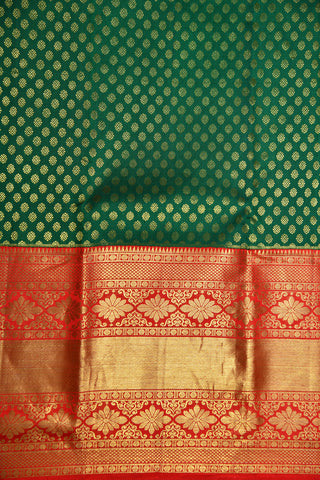 Korvai Border With Brocade Rudrakh Design Deep Green Kanchipuram Silk Saree