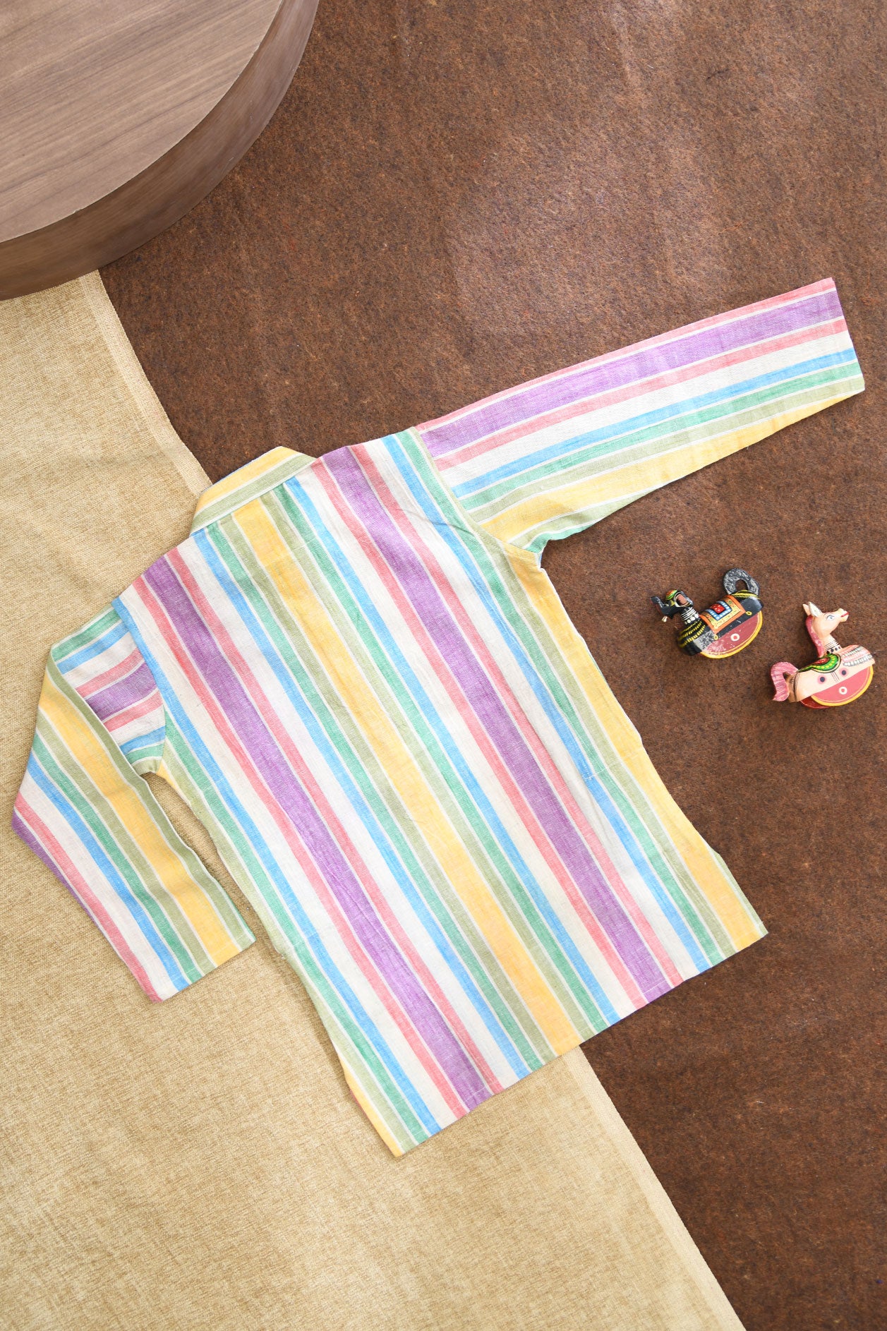 Chinese Collar Closed Placket With Multicolor Stripes Cotton Kurta