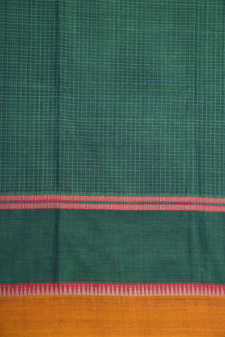 Contrast Big Border With Small Checks Fern Green Semi Gadwal Cotton Saree