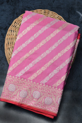 Floral Design Rose Pink Banaras Silk Saree