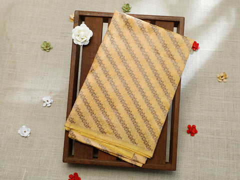 Antique Zari Brocade Soft Yellow Banaras Silk Unstitched Blouse Material