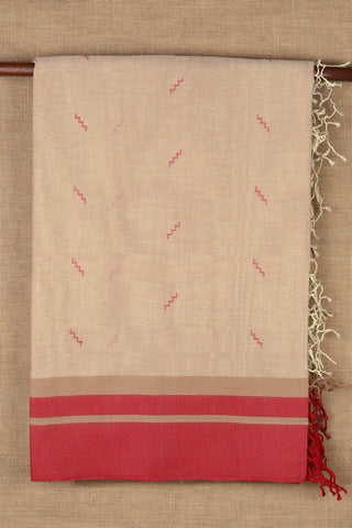 Plain Border With Thread Work Buttis Beige Bengal Cotton Saree