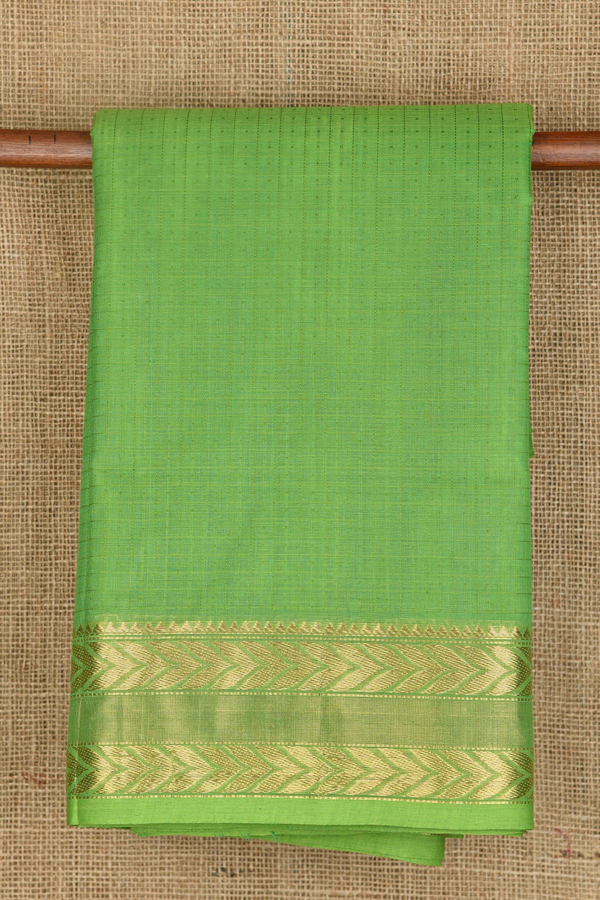 Minimal Design Zari Border Parrot Green Plain Coimbatore Cotton Saree