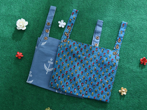 Assorted Set Of 2 Slate And Teal Blue Cotton Baby Dungarees