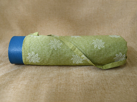 Pastel Green Printed Cotton Yoga Mat Bag With Belt
